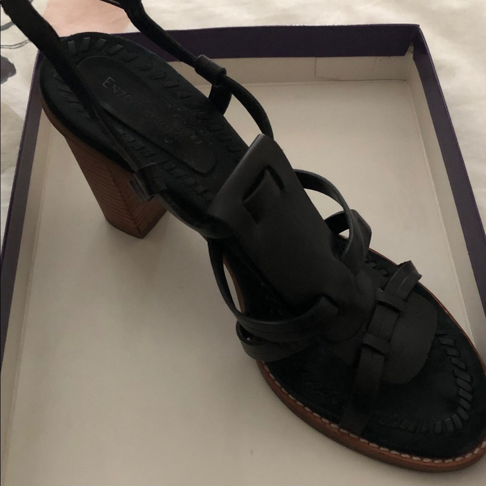Enzo Angiolini Black and Brown Heeled Sandals
